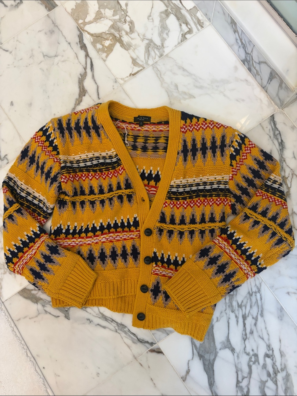 rag & bone Mustard Yellow Multicolor Fair Isle Cardigan